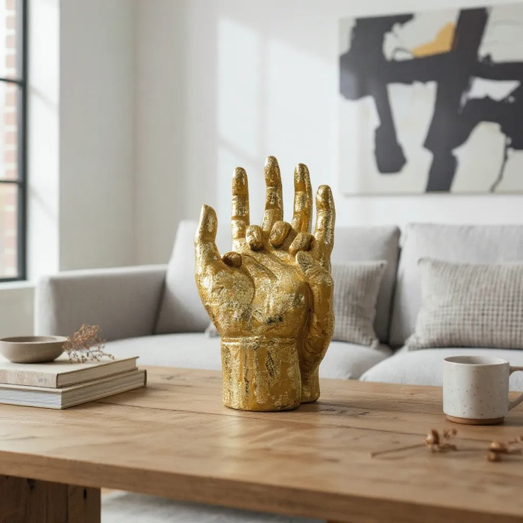 Resin Hand Sculpture – Gold Modern Office Decor